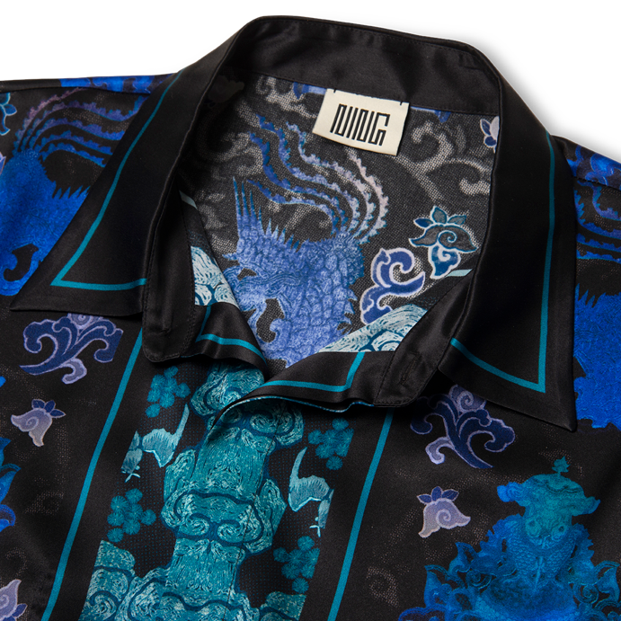 Long-Sleeved Traditional Silk Shirt in Blue