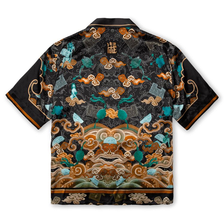 Short-Sleeved Traditional Silk Shirt in Black