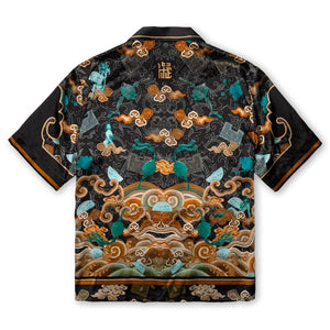 Short-Sleeved Traditional Silk Shirt in Black