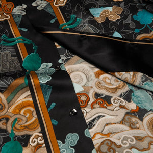 Short-Sleeved Traditional Silk Shirt in Black