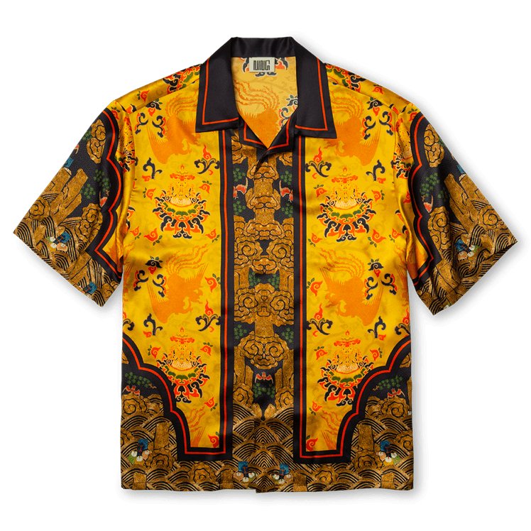 Short-Sleeved Traditional Silk Shirt in Yellow