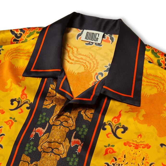 Short-Sleeved Traditional Silk Shirt in Yellow