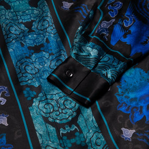 Long-Sleeved Traditional Silk Shirt in Blue