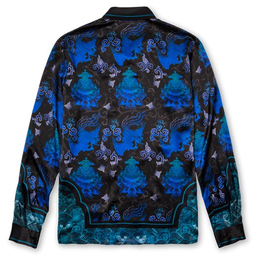 Long-Sleeved Traditional Silk Shirt in Blue