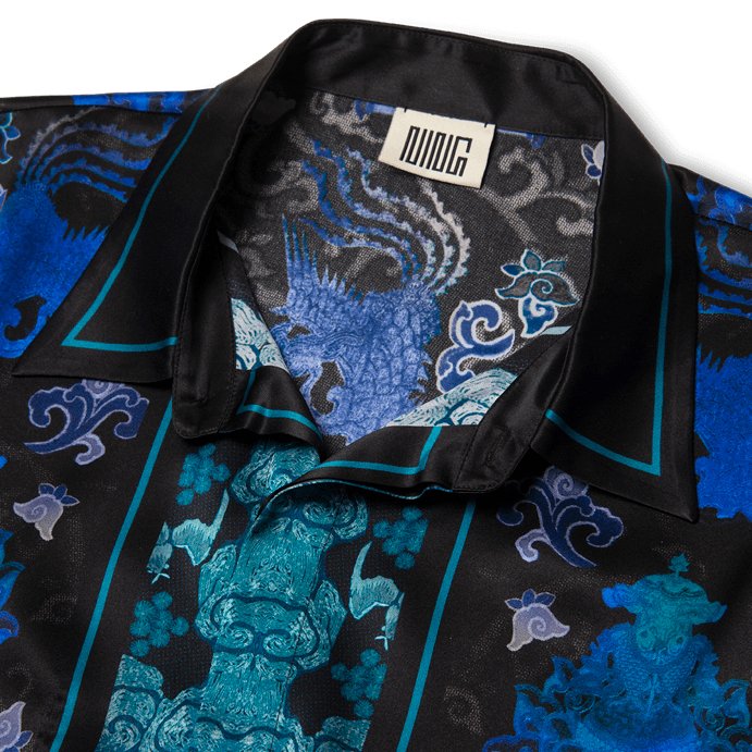 Long-Sleeved Traditional Silk Shirt in Blue