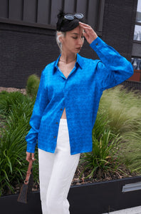 Resort Cloud Long Sleeve Mulberry Silk Shirt Blue