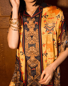 Short-Sleeved Traditional Silk Shirt in Yellow