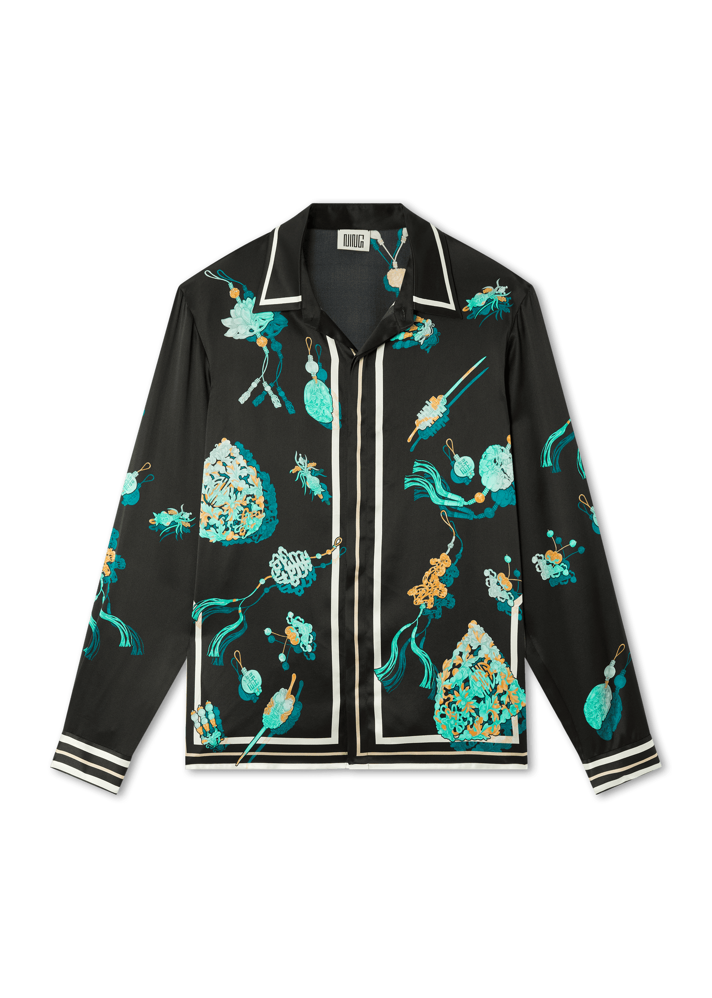 Long Sleeve Imperial Charms Silk Shirt Black - Ning-dynasty.com