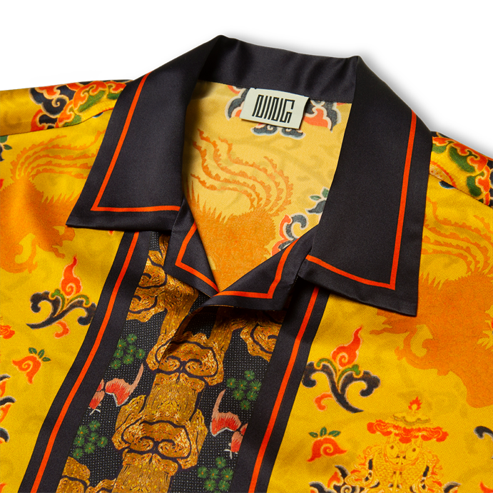 Short-Sleeved Traditional Silk Shirt in Yellow